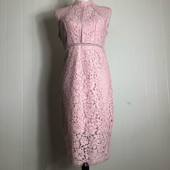 Bardot Midi Dress Sheath Lace Sleeveless Slit Light Pink 8 - Picture 6 of 16